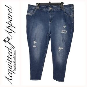 Lane Bryant Genius Fit Studded Stitched Pockets Distressed Skinny Jeans